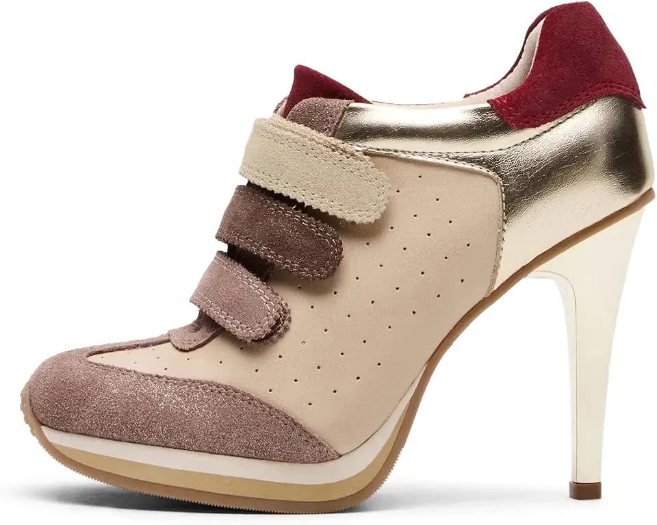 Wnshonzy Sneaker Heels for Women High Heel Suede Tennis Shoes Sport Dressy Round T-Toe Comfort Stiletto Style Fashion Hook&Loop Vintage Platform Y2k