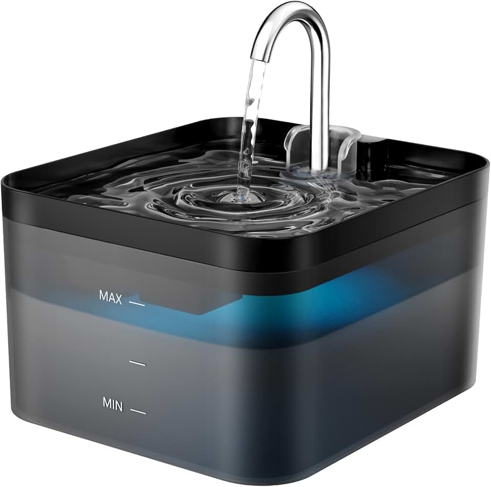 PawPoll Katzenbrunnen, 2,2L Trinkbrunnen für Katze, Super Leiser, Wasserhahn-Design Wasserbrunnen für Katzen mit LED und Aktivkohlefilter, Leicht zu Reinigen, BPA Frei, Zwei Wasserfluss-Designs