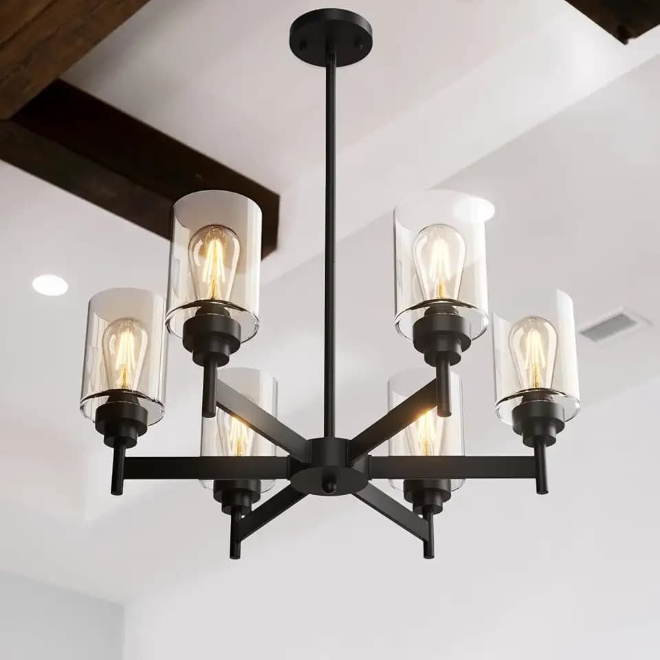 6-Light Black Chandelier 24.6" Black Dining Room Light Fixture