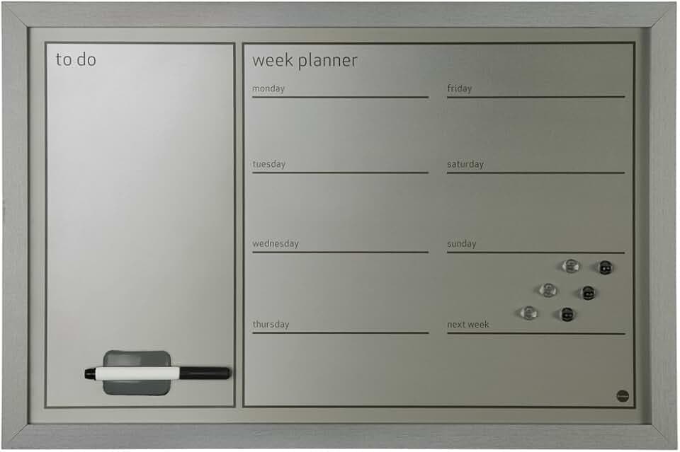 Bi-Office MM03391539 - Wochenplaner mit To-Do Liste, MDF Rahmen lackierter Stahl, 60 x 40 cm großer, 22 mm dicker, grau/silber