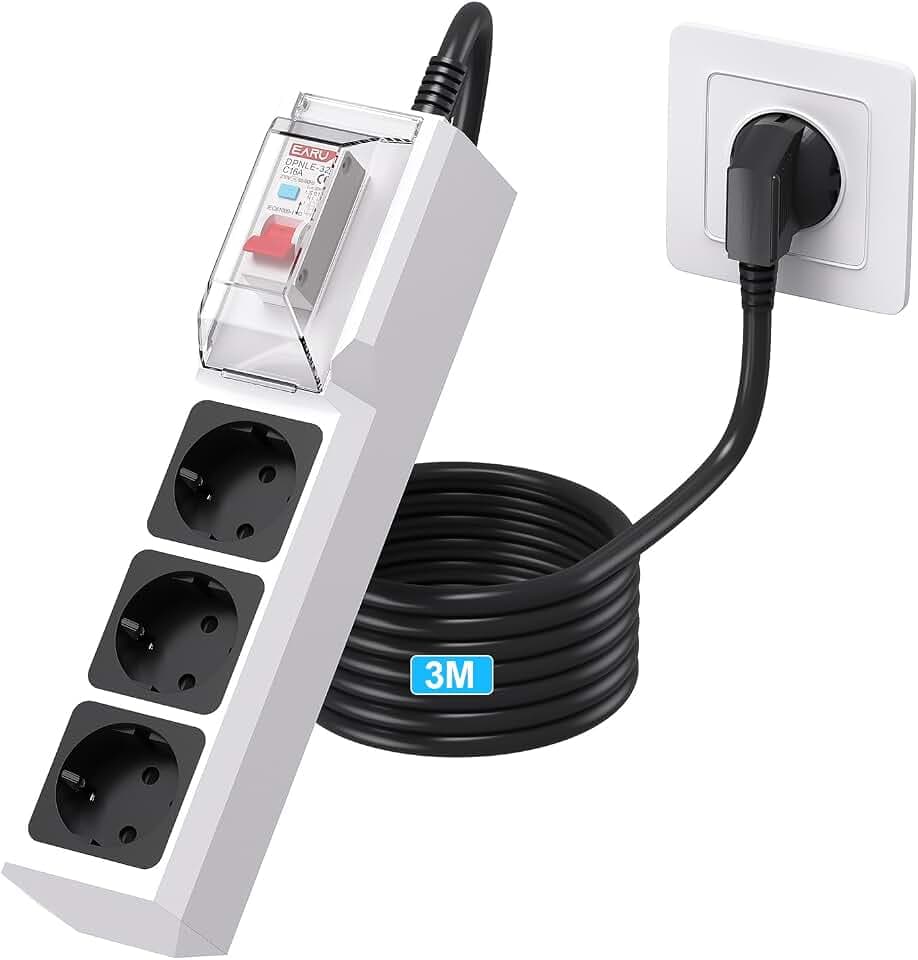 BEVA Steckdosenleiste mit Fi Schutzschalter,3Fach RCD FI Steckdose,3M Kabel