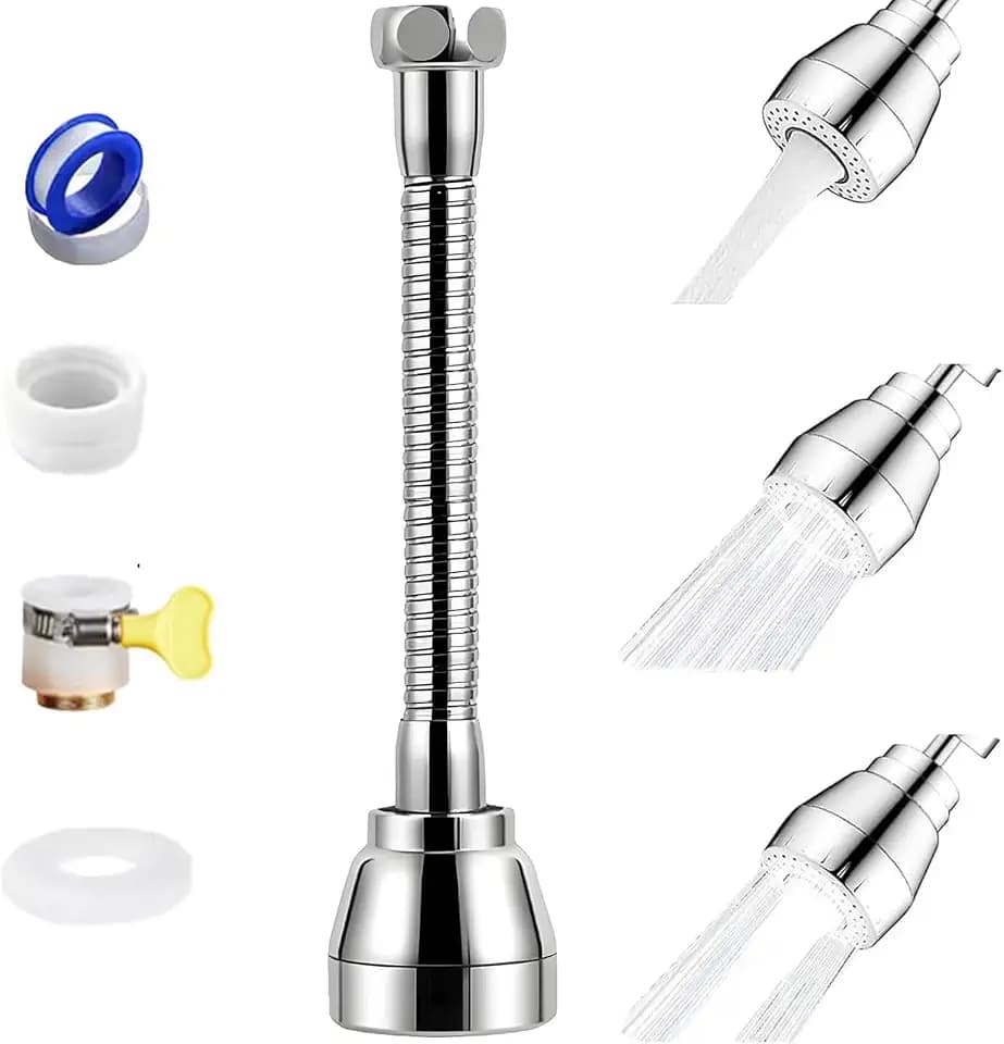 Wasserhahnverlängerung 360 ° drehbar für Küche, Handbrause Spüle, Messingdüse, 3 Modi, Spritzschutz, flexibler Adapter, passend für die meisten Wasserhähne
