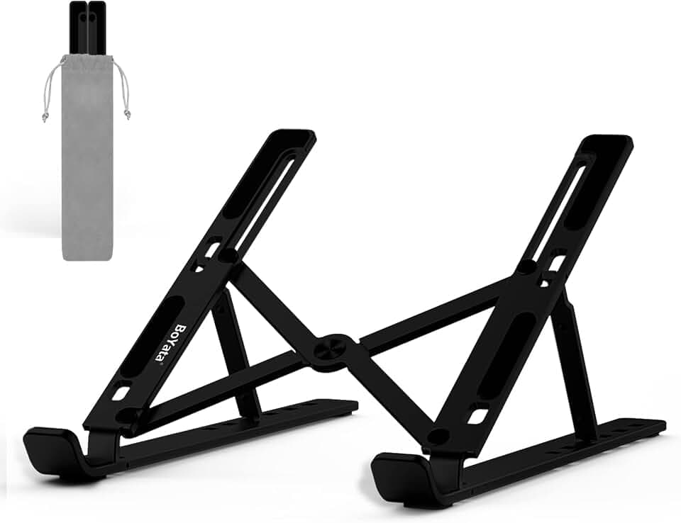 BoYata Laptop Ständer, 6 Stufen der Höhenverstellung Tragbarer Laptop Halter für Schreibtisch, Faltbarer Aluminium-Riser, kompatibel mit MacBook Air, Dell XPS, die meisten 10-15,6-Zoll-Laptops-Schwarz