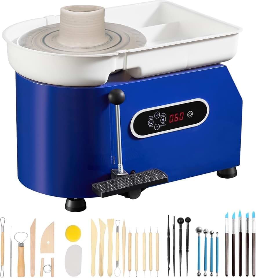 VEVOR Töpferscheibe Keramik Rad Maschine Max. 450 W, Elektrische Töpferscheibe Maschine 28 cm 300 U/min Töpferscheibenmaschine, mit Pedal & Schürze Formmaschine, Geeignet für Anfänger, Enthusiasten