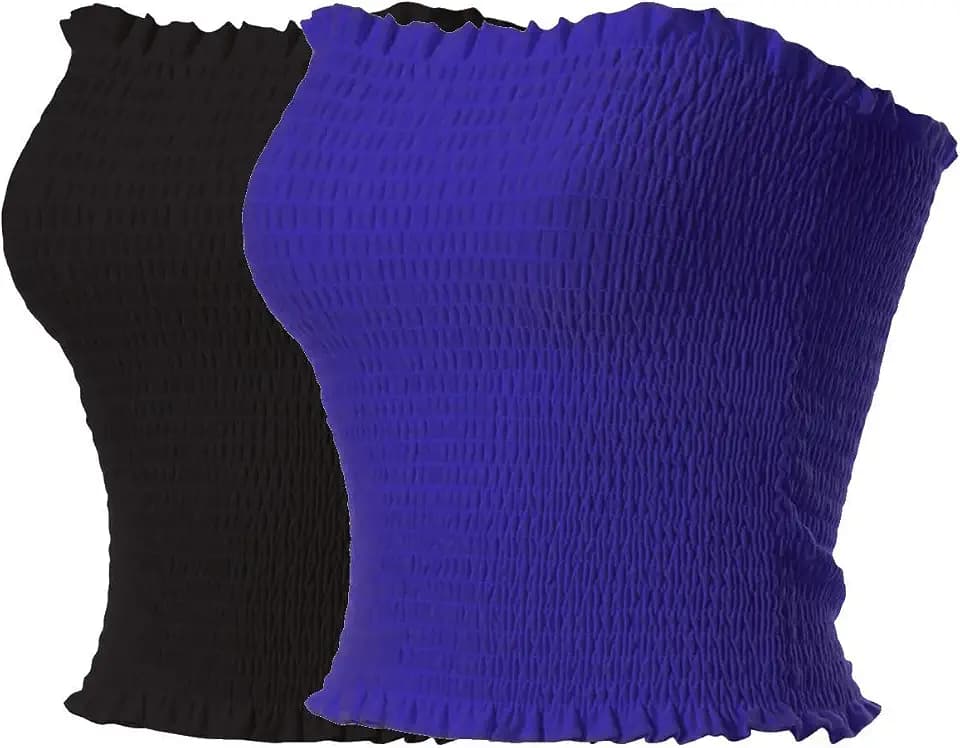 MixMatchy Women's Smocked Tube Top Stretch Bandeau Crop Top 2-Pack
