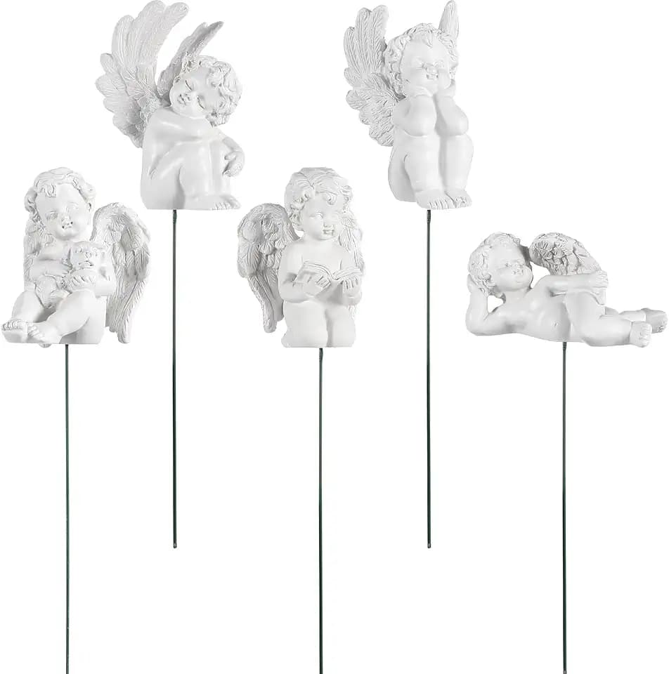 DECHOUS 5Pcs Angel Garden Stakes, Small Decorative Garden Stakes for Potted Plants, Fairy Angel Garden Figurine Memorial Small for Flower Pots Plants