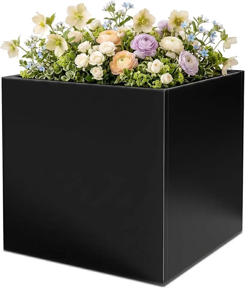 Metal Planter Box for Outdoor Plants 26" L x 26" W x 26" H (Black)
