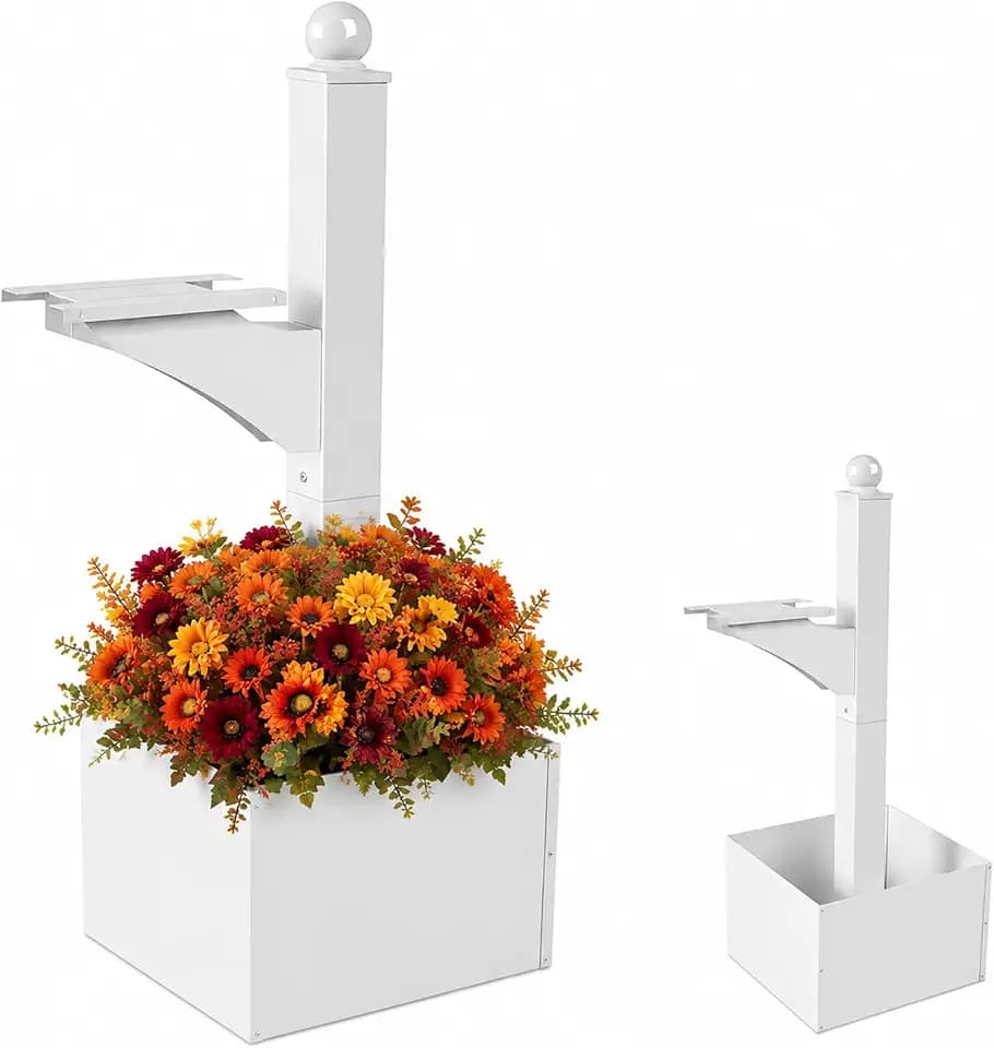 Colingmill 1 Set Iron Mailbox Posts with Planter Box for Outside, White