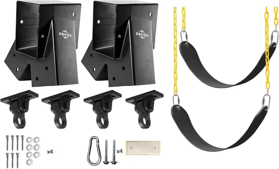 ABUSA Heavy Duty Swing Sets Brackets Including 2 Black A-Frame Swing Set Brackets 2 Swing Seats and 4 Swing Hangers for Playground Equipment Mounting Parts Hardware Included (B007)