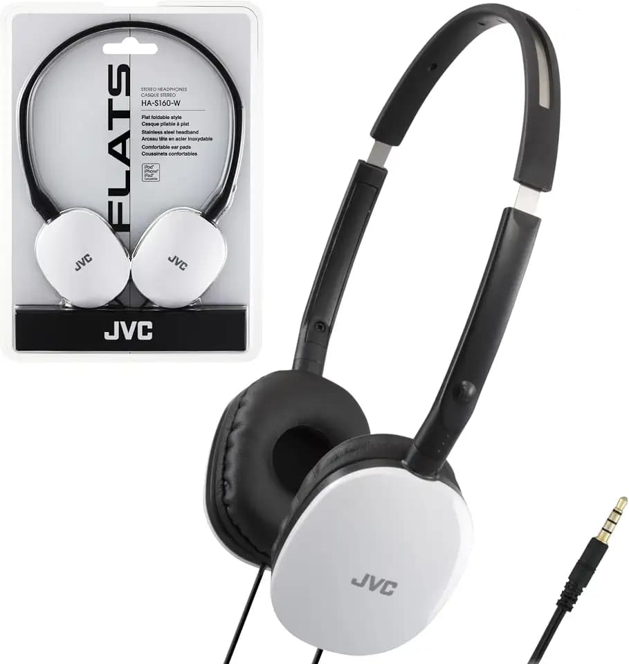 JVC Flats On-Ear Wired Headphones - Flat Foldable Design - 30mm Driver for Powerful Sound - Soft Ear-Pads for Comfort – Steel Headband - Lightweight & Portable - PC/Laptop/Gaming - 3.5mm Slim Plug