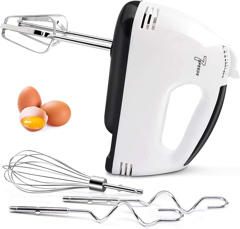 Elektrischer Handmixer – 7-stufiger Mixer Elektrischer Schneebesen mit 5 Edelstahl-Zubehörteilen, Turbo-Boost/Selbststeuerung der Geschwindigkeit + Auswurftaste Lebensmittelmixer für Kuchen und Eier
