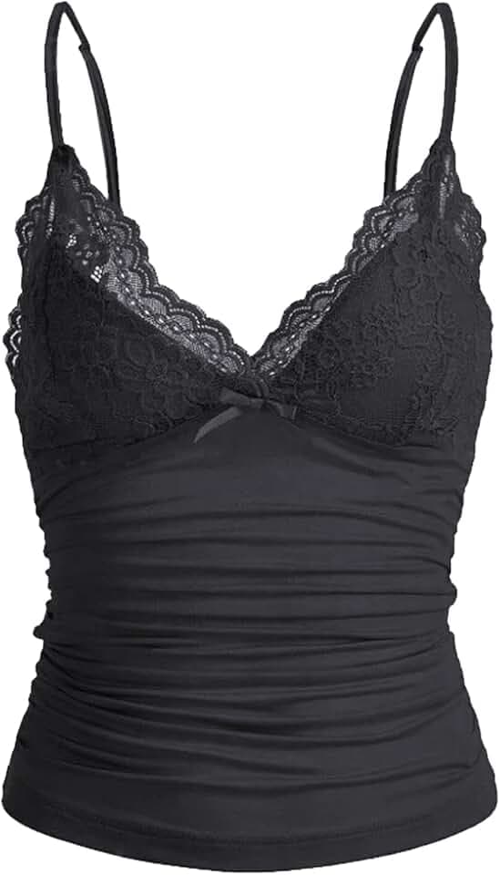 Damen Y2k Camisole Spaghettiträger Tops Damen Tank Tops Sexy Spitze Bauchfrei Camilose Top Damens Crop Top Y2K Bandeau Basic Sommer Tops