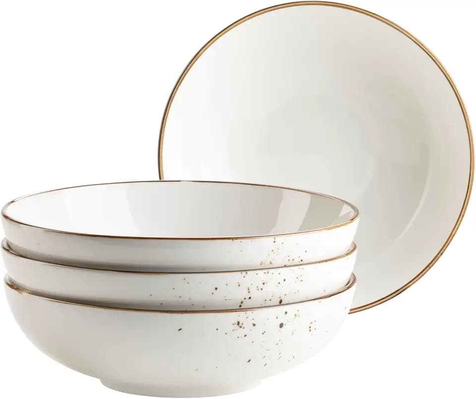 MÄSER Serie Pintar, hochwertiges Schüssel-Set, 4-teilig mit Ø 22 cm, mit heller Glasur, visuellen braunen Sprenkeln und feinem Rand im Vintage Handmade Look, Porzellan, Braun