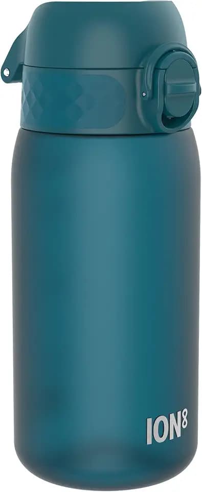 ion8 Kinder Trinkflasche, 350ml, Auslaufsicher, Einhandöffnung, Sichere Verriegelung, Spülmaschinenfest, Tragegriff, Klappdeckel, Leicht zu Reinigen, Dunkles Blaugrün
