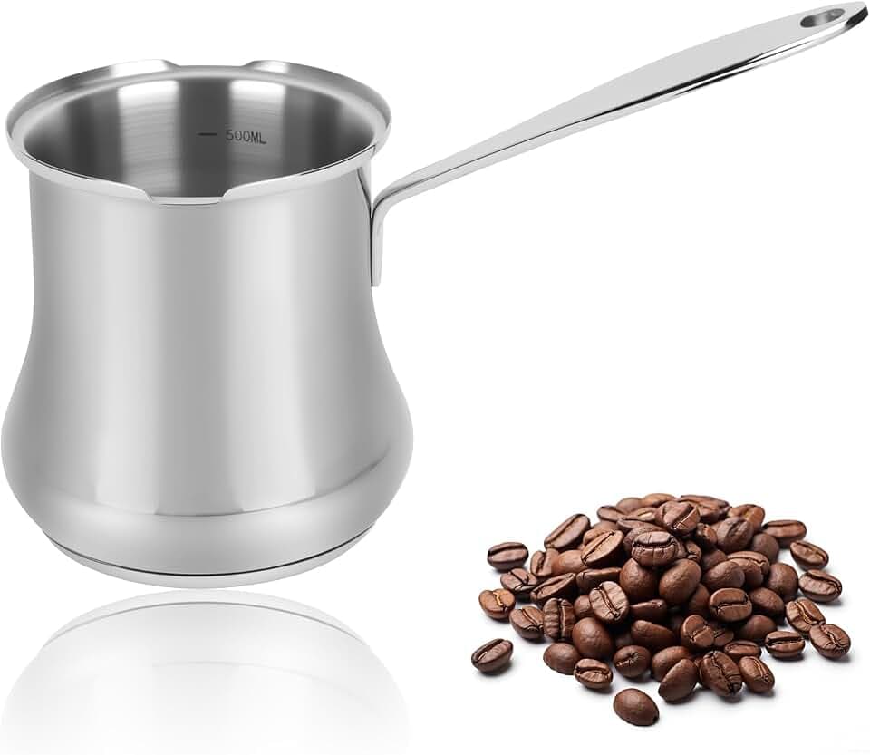 Türkische Kaffeekanne 500ml, Arabische Kaffeekanne, 18/10 Edelstahl Mokkakanne Induktion, Milchkanne, Griechisch Arabische Kaffeekannes, Türkischer Kaffeekocher für Milchbutter Honig