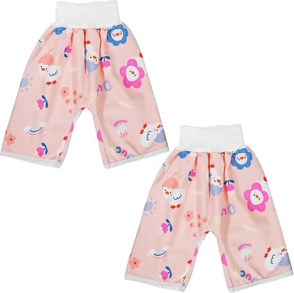 Waterproof Diaper Pants for Baby Kids, 2 Packs Absorbent Toddler Potty Training Pants Boys Girls Use Day Night (Duck M)