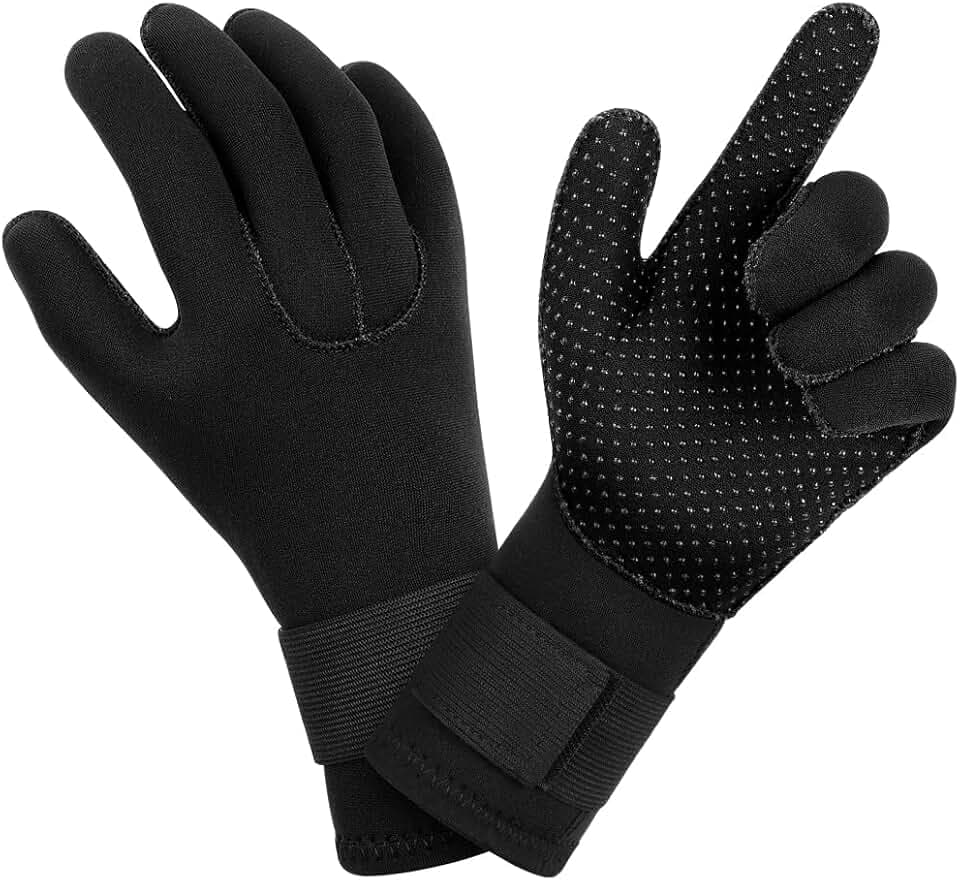 AUAUY Neopren Tauchhandschuhe, 3mm Warme Neoprenhandschuhe, Flexibel Schwimmhandschuhe mit Anti-Rutsch Partikeln, Erwachsene Fünf-Finger-Tauchhandschuhes für Open Water Swimming Surfing Tauchen