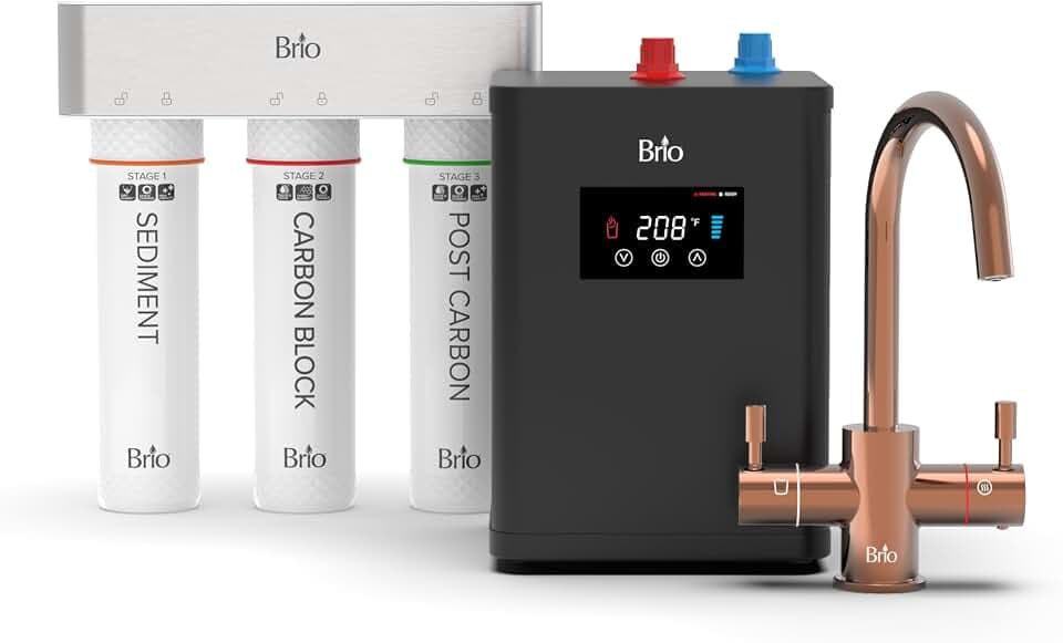 Brio 3-Stage Digital Instant Hot Water Undersink Dispenser System with Dual Flow Faucet in Rose Gold, Dispenses Hot & Room, NSF/ANSI 42, 53, 61 & 372, Filters Included