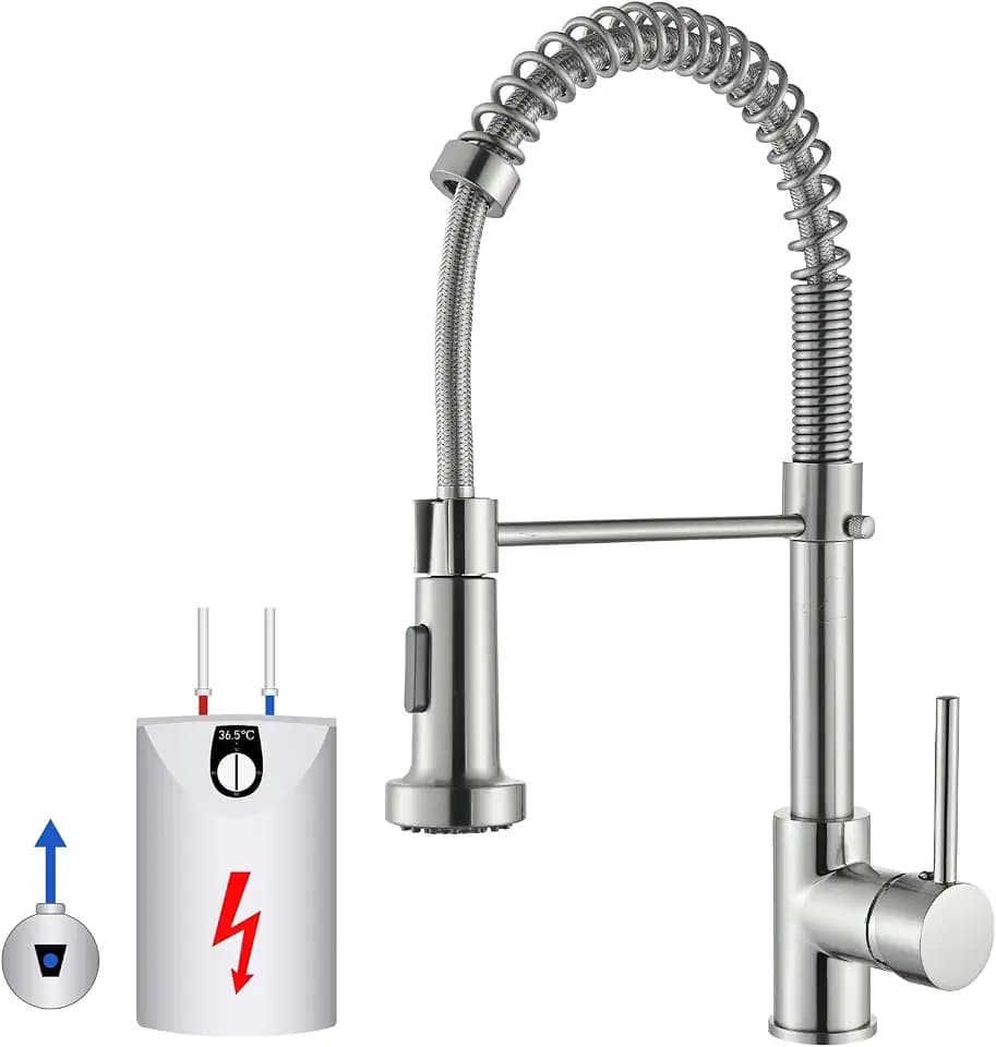 Niederdruck Wasserhahn Küche Spültischarmatur Mischbatterie Armatur Küche mit 2 Sprühfunktionen um 360° Gedreht Werden Gebürstetes Nickel mit Herunterziehbare Brause