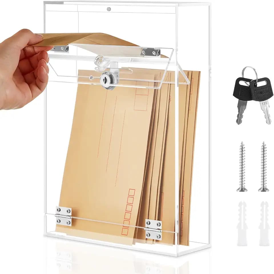 Leinuosen Clear Acrylic Locking Mailbox Wall Mount with Key, 8.5"x3"x12"
