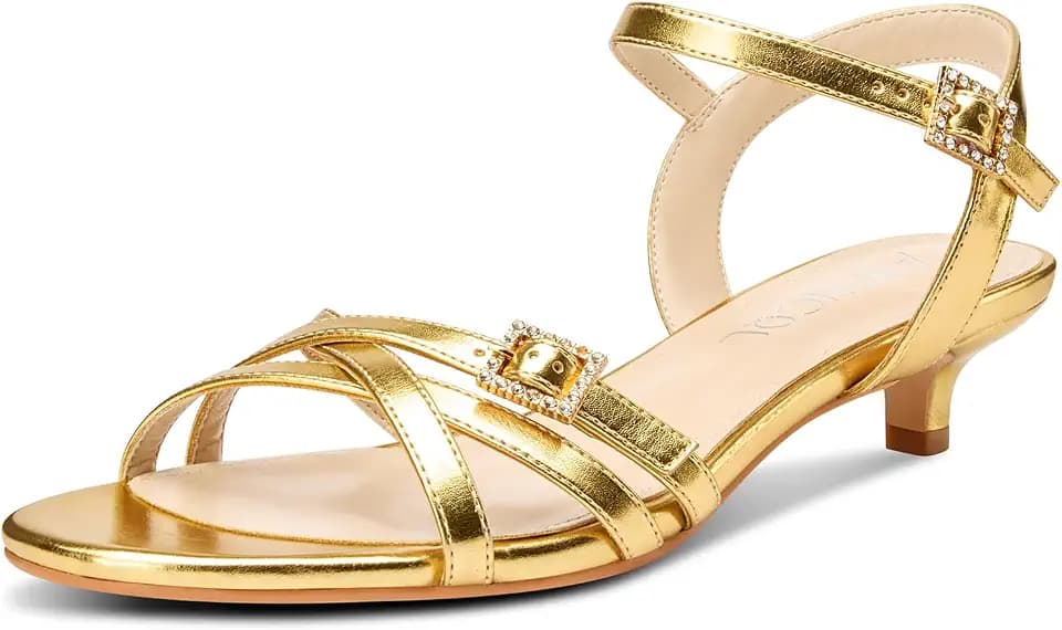 Aachcol Womens Open Toe Kitten Heel Sandals Ankle Strap Buckle Prom Wedding Slingback Low Heel Dress Shoes 1.4 Inches Heels