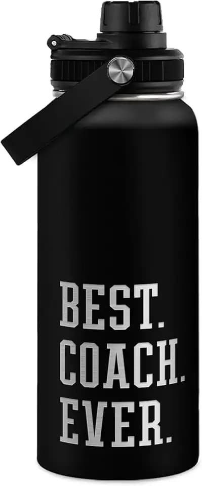SANDJEST Sport Coach Insulated Engraved Stainless Steel Water Bottle 32oz, Best Coach Ever, Vacuum Chug Lid Travel Tumbler For Men Friends Coaches, Birthday Christmas