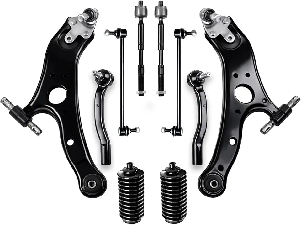 10Pcs Front Lower Control Arms Ball Joints Tie Rods Sway Bar Links Rack Boots Kit Compatible with 2011-2020 Toyota Sienna Replaces K622035