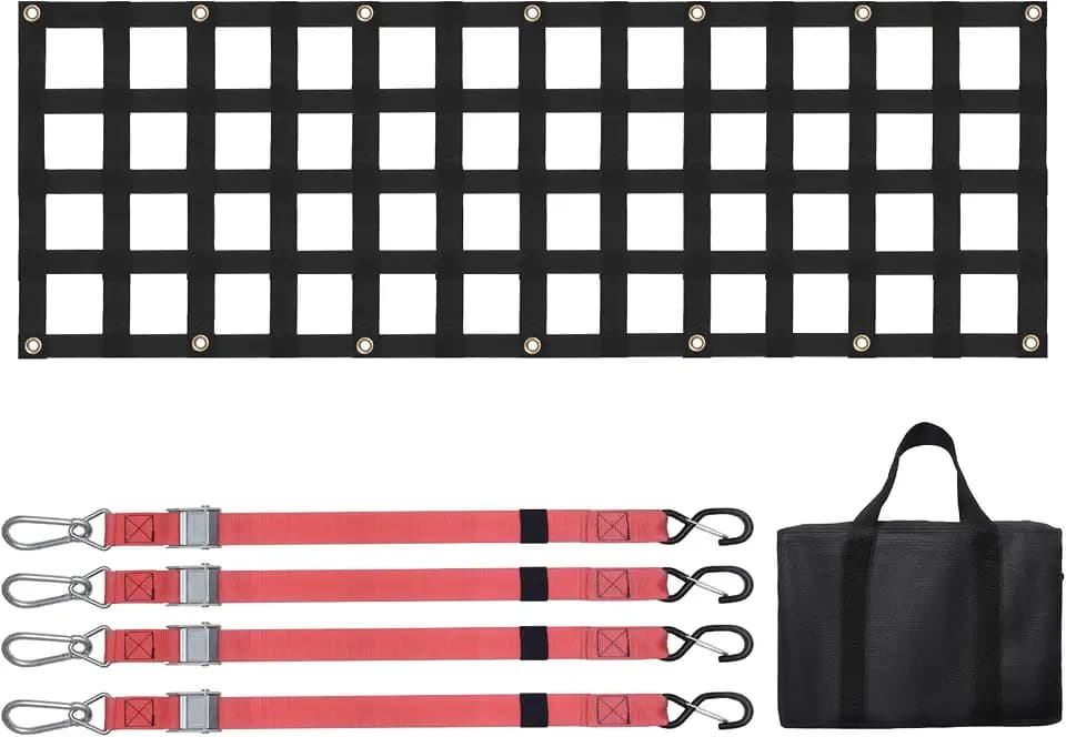 VEVOR Tailgate Net for Truck Bed, 54 in x 18 in, 1500lbs Truck Bed Extender Tailgate Cargo Net with 4 Red Adjustable Buckle Straps, Extendable & Durable, Suitable for Trailer, Pickup, Jeep, SUV