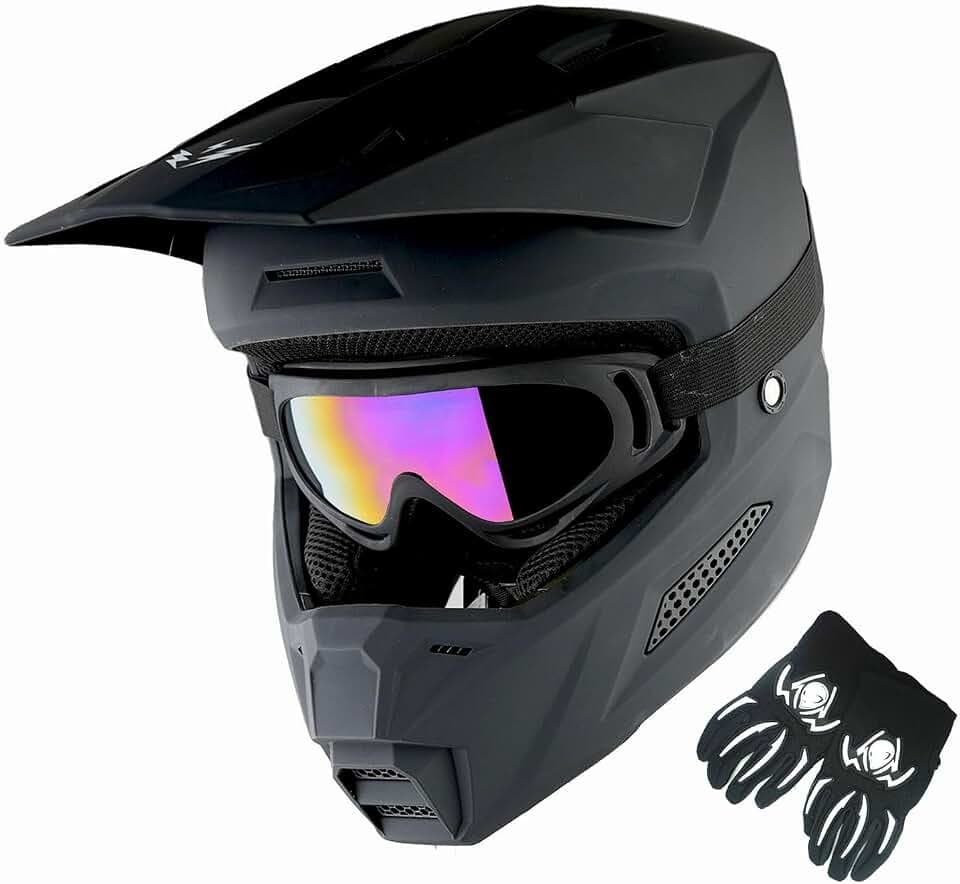 1Storm Youth Motocross Helmet ATV BMX MX Dirt Bike Go Kart Skate Kids Helmet Multi Sports Teenager Matt Black + Goggles + Gloves Bundle