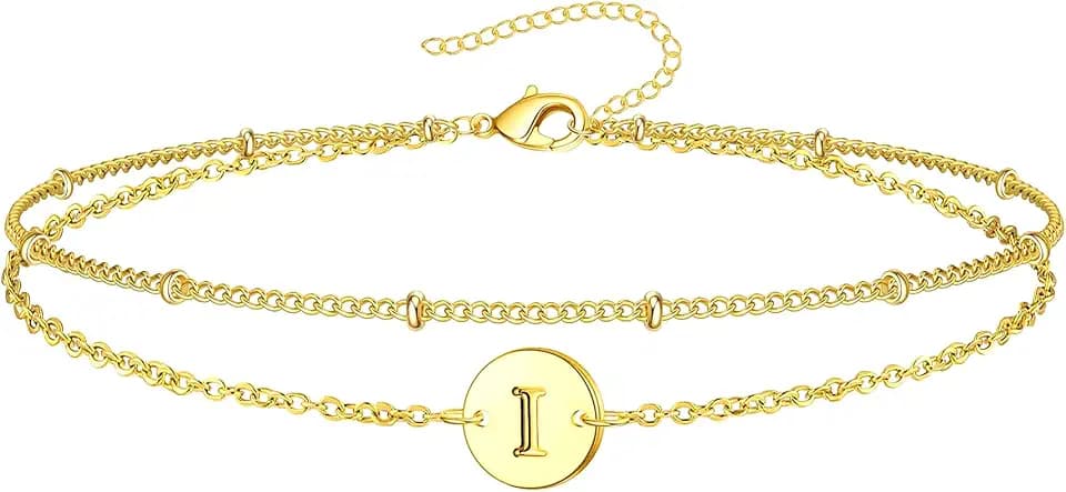 Inerney Personalized Gold Initial Bracelets for Women - Dainty 14K Gold Plated Layered Disc Monogram Charm Bracelet, Customizable A-Z Letter Jewelry Gift for Her