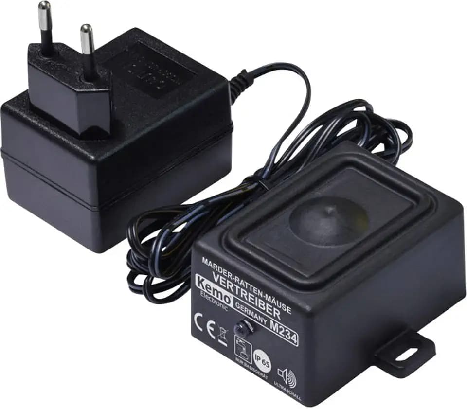 Kemo M234 Marder - Ratten - Mäuse Vertrieber. Aggressive Ultraschalltöne für Indoor + Outdoor. Erzeugt enorm lauten, sinusförmigen Ultraschall. Wasserdicht IP65, Schwarz