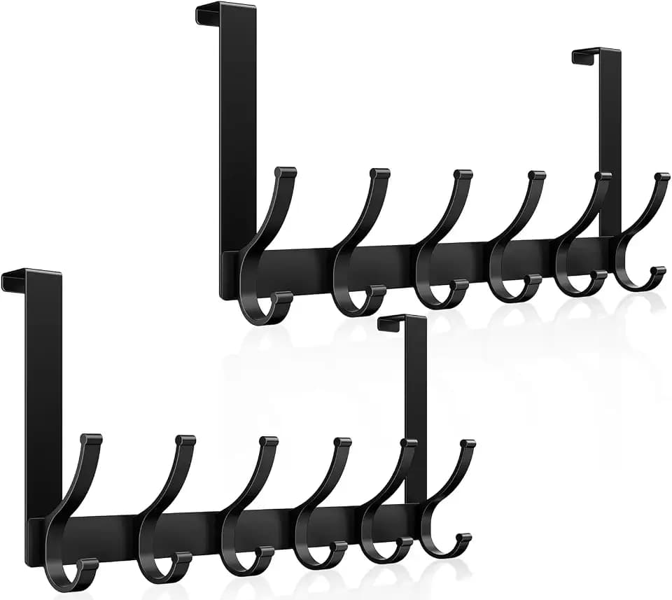 Optish Over The Door Hooks, Door Hanger Hooks for Hanging, Over The Door Towel Racks for Bathroom, Coat Rack Door Towel Hanger Towel Hooks (2Pack, Black)