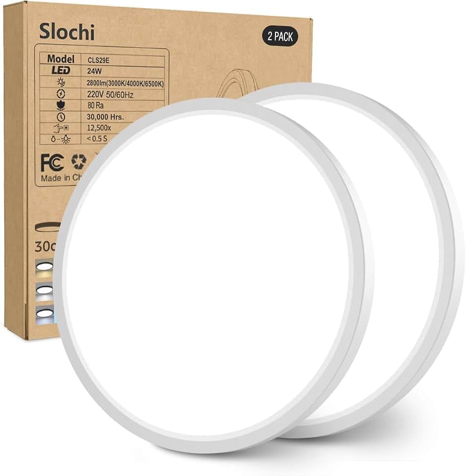 slochi Deckenlampe LED Deckenleuchte Flach, Ø30CM 3Farben 24W 2800LM Weiß