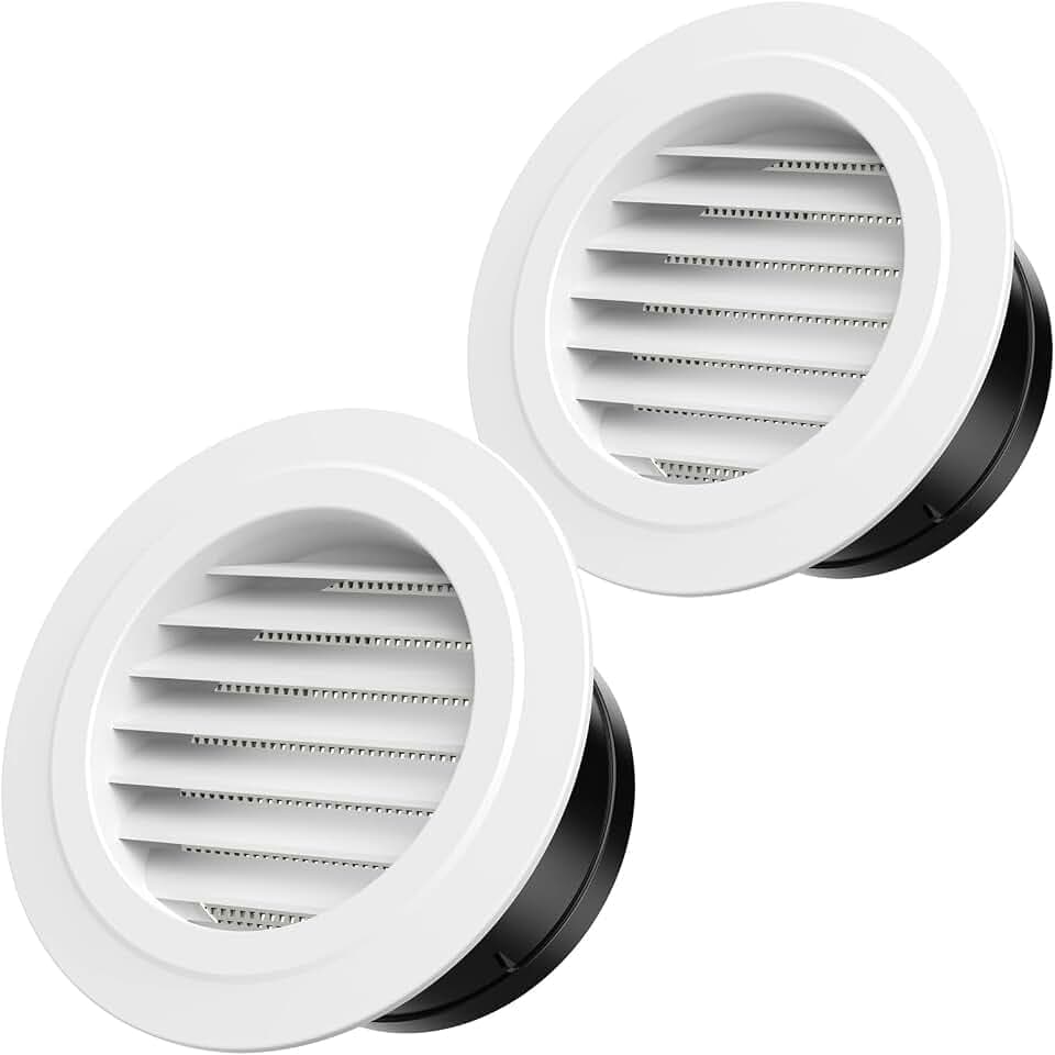 6 Inch Vent Cover, Hon&Guan Round Soffit Vents Round Vent Cover with Built-in a Fly Screen for Bathroom Office Home-2PCS