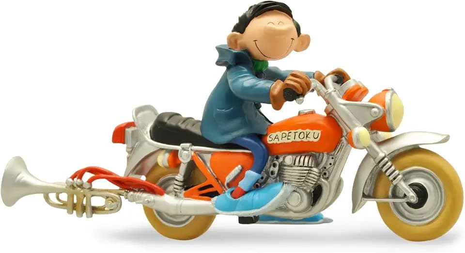 Plastoy Gaston Lagaffe Figur Gaston und das Motorrad Sapetoku - Kunstharz - 11 cm