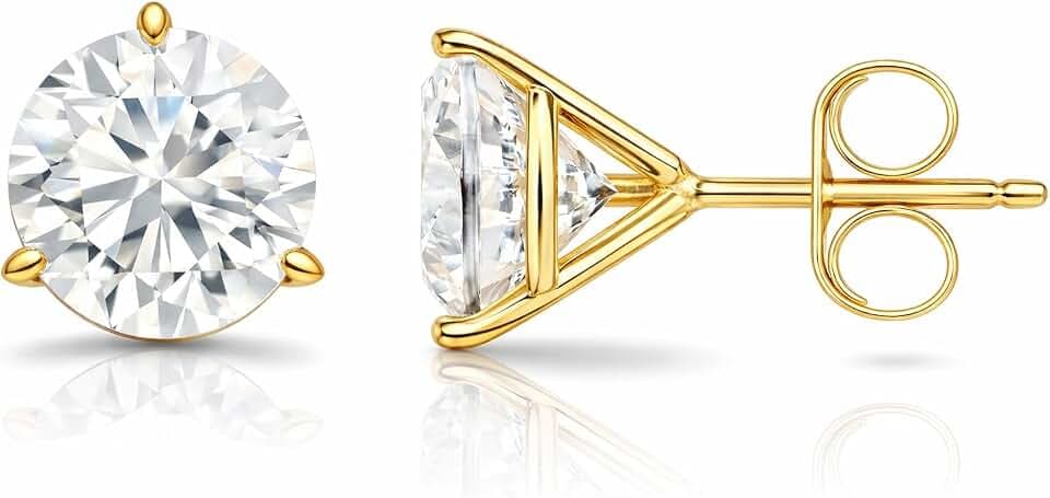 The Diamond Deal IGI Certified .50ct to 5.00 Carat Round Brilliant Lab-Grown Diamond 3-Prong Stud Earrings in 14k Yellow, White or Rose Gold With Push Back Closure