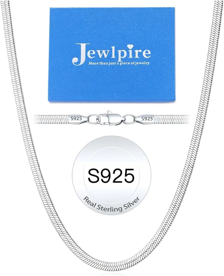 Jewlpire 18K Gold Plated 925 Sterling Silver Herringbone Necklace for Women, 3mm/4mm/5mm Necklace for Women Flat Snake Chain Necklace, Women's Chain Necklaces 16 18 20 22 24 Inch
