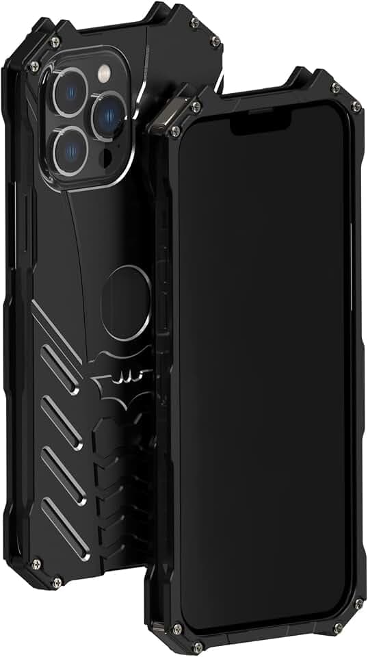 Bat Hollow Heat Dissipation Designed Case for iPhone 15 Pro Max, Shockproof Military Drop-Proof Bumper Armor Bat Kickstand, Aluminum Alloy Metal Protective Case for iPhone 15 Pro Max (6.7")