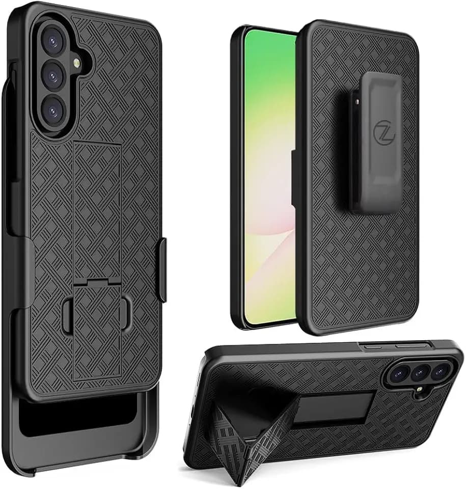 ZASE Belt Clip Case Compatible with Samsung Galaxy A56 5G Holster Phone Case Tough Super Slim Rugged Protective Cover Armor Defender Strong Belt Clip Kickstand (Black Holster Combo Case)