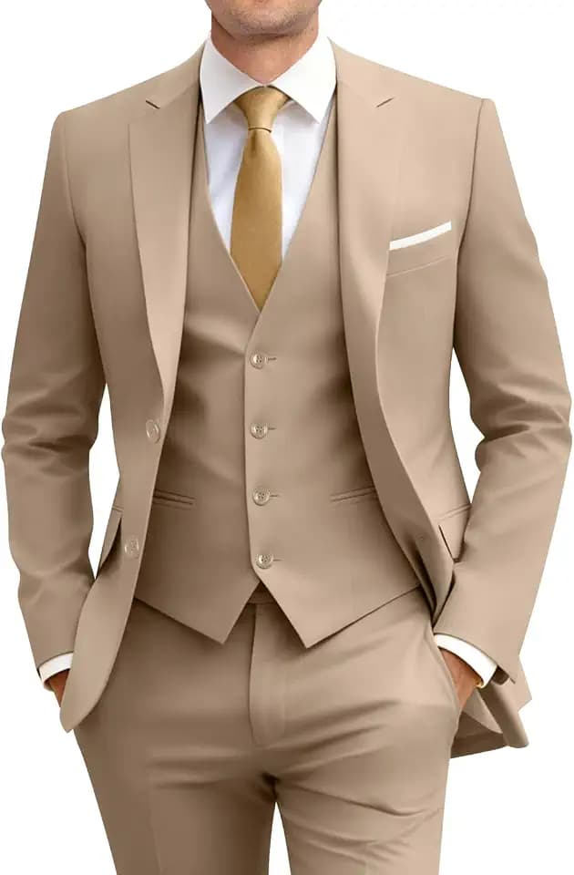 Slim Fit 3-teiliger Anzug für Herren, zwei Knöpfe, Business Hochzeits-Smoking, Anzug-Set, Jacke, Weste, Hose, mit Krawatte