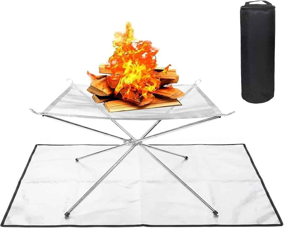Tragbare 42cm Feuerschale Edelstahl mit 50x100cm Brandschutzmatte