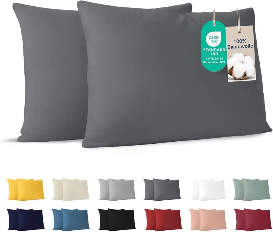 Dreamzie - Kissenbezug 50x70cm - 2er Set - 100% Baumwolle - Anthrazit