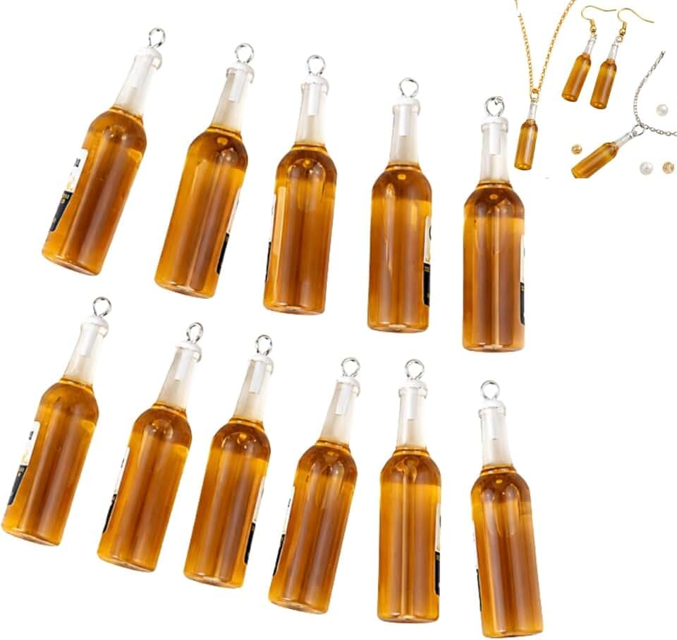 10Pcs Mini Beer Bottle Resin Charms, Drinking-Themed Pendant for DIY Jewelry Making, Necklaces, Earrings, Keychains