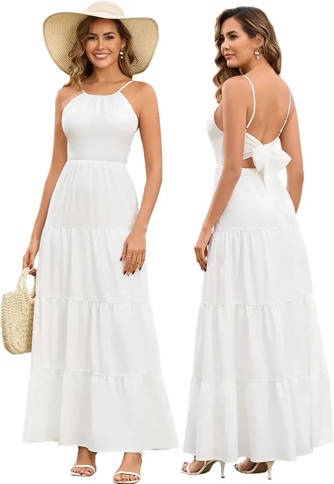 HTZMO Summer Floral Wedding Guest Beach Dress Women Bow Tie Maxi Sundress