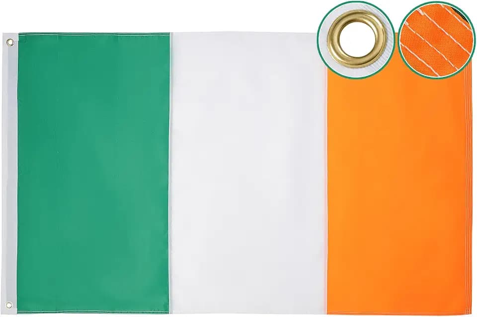 Irish Flag 4x6 ft for Outside, Heavy Duty Ireland Flags St Patrick's Day Irish National Country Banner 210D Polyester with 2 Brass Grommets