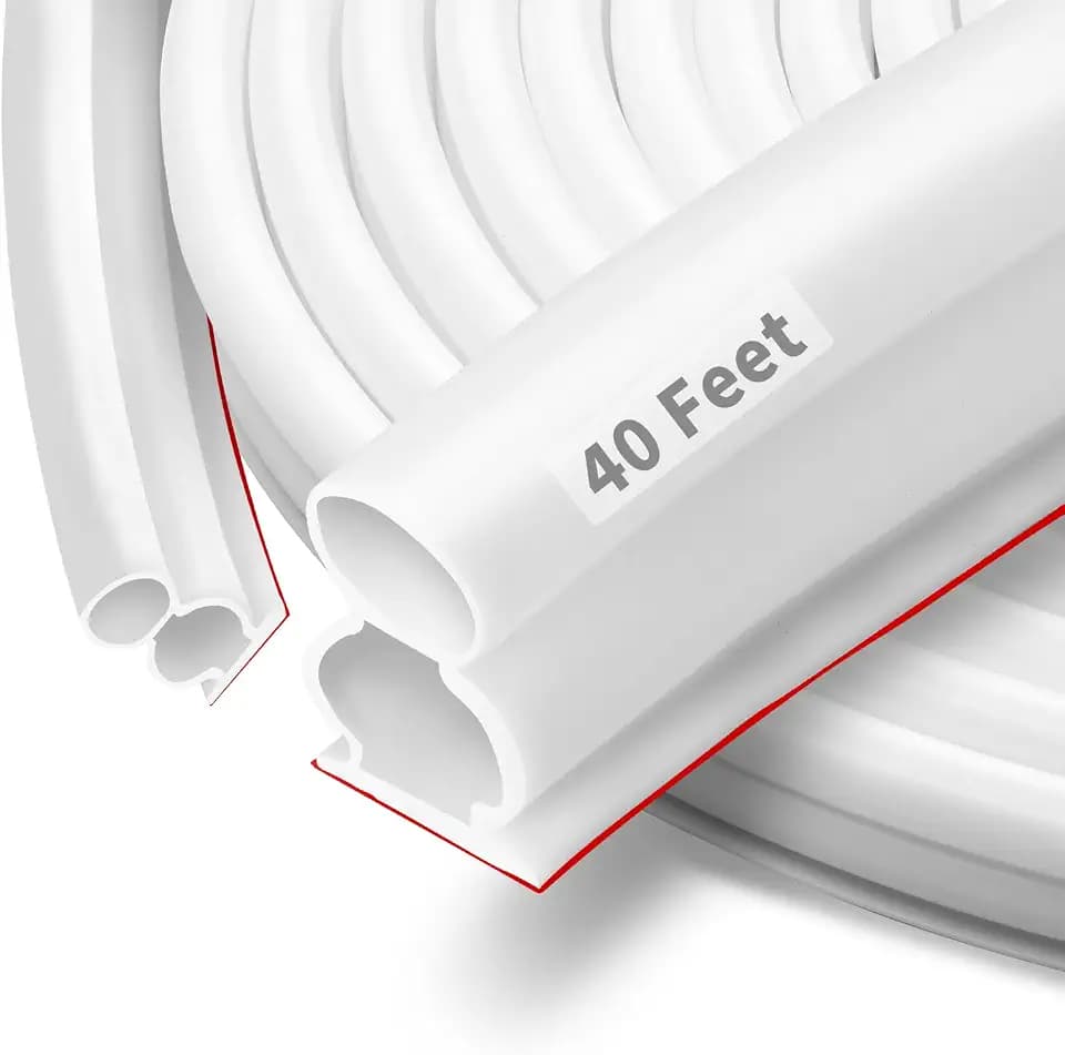 40 Feet White Rubber D-Shape Door Seal Strip, Extra Thick, Self-Adhesive, Easy Cut to Size, Weather Stripping for Door Frame Insulation, Large Gap (FKBGDW40FT)