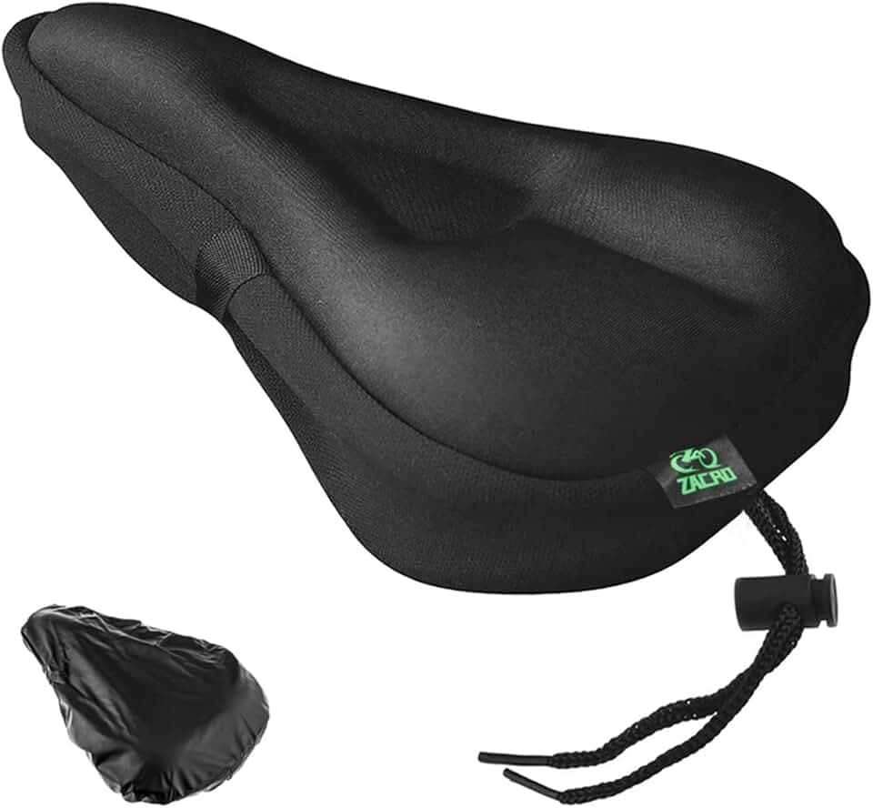 Zacro Bike Seat Cushion - Gel Padded Cover for Men Women Comfort, Extra Soft Exercise Bicycle Compatible with Peloton, Stationary or Cruiser Seats
