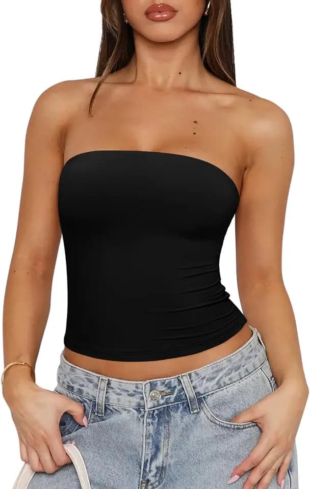 REORIA Women's Strapless Tube Tops Double Lined Non-Slip Y2K Crop Tank Top