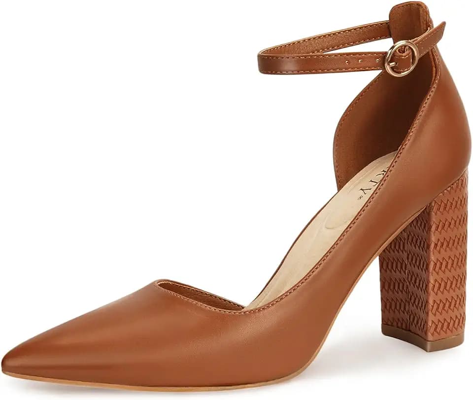 PARTY Women's Closed Toe Pumps 3-Inch Chunky Heels Ankle Strap