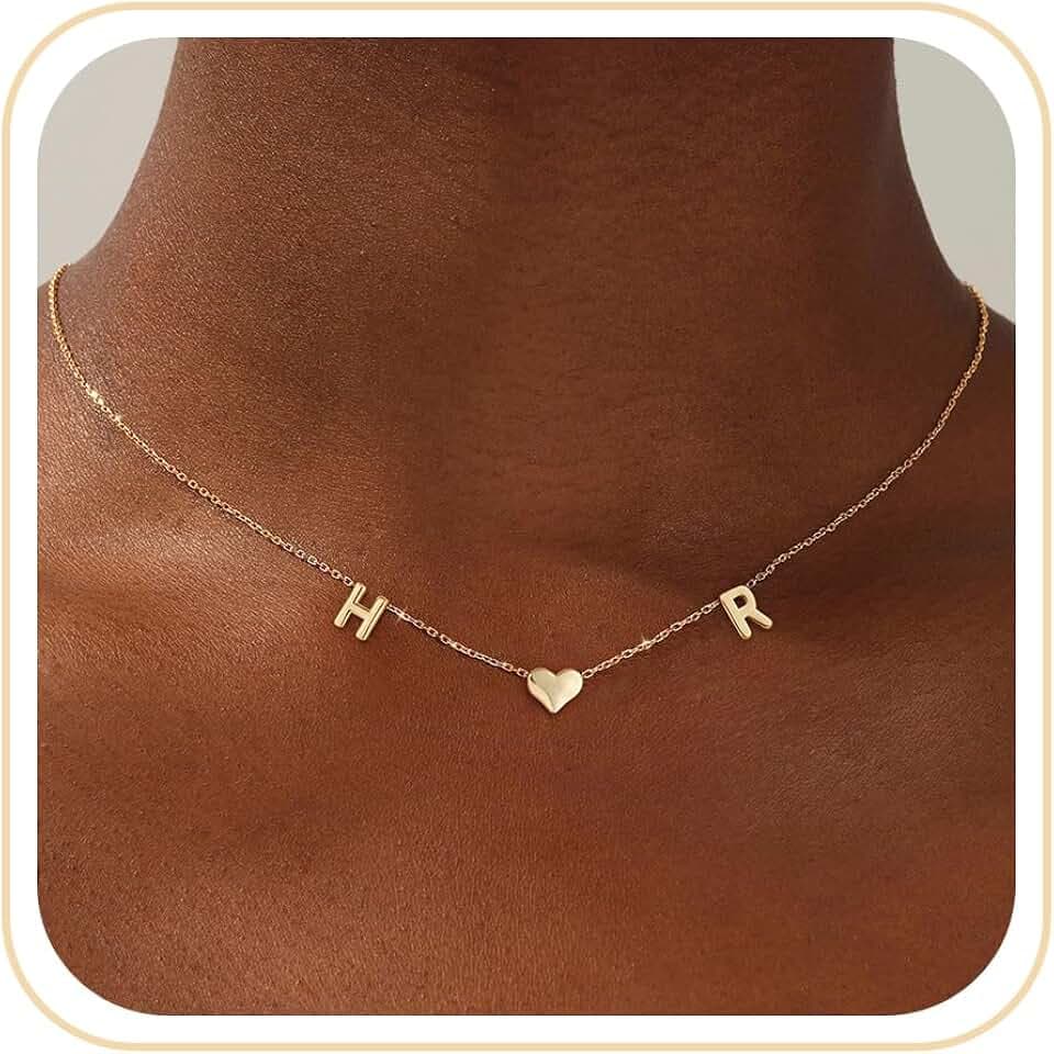 Gold Heart Initial Necklaces for Women Letter Name Pendant Necklace